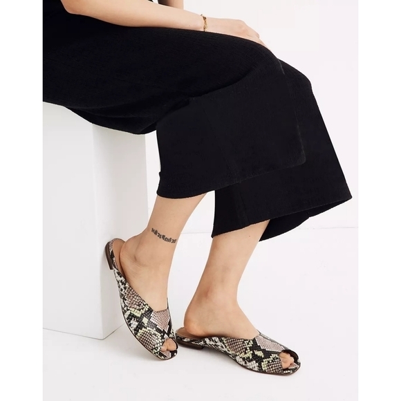 Madewell The Erica Square Peep Toe Mule in Snake Embossed Leather Size 8.5 - Picture 1 of 5